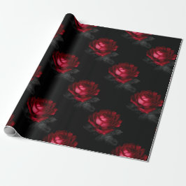 Rote Rosen mit grauen Blätter auf Schwarz Geschenkpapier