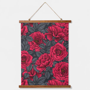 Rote Rosen mit grauen Blätter Wandteppich Mit Holzrahmen