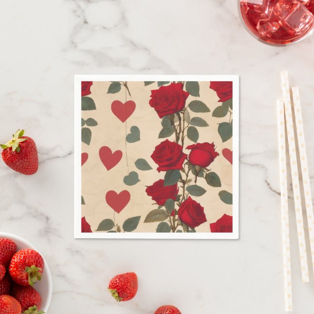 Rote Rosen mit Herz-Muster Romantische Serviette (Beispiel)