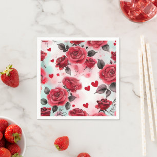 Rote Rosen mit Rotem Herzen Romantische Serviette