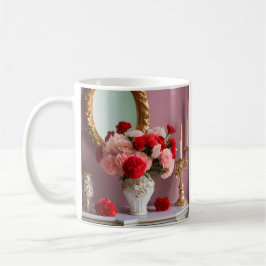 Rote Rosen mit Spiegel, Romantik Kaffeetasse