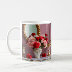 Rote Rosen mit Spiegel, Romantik Kaffeetasse