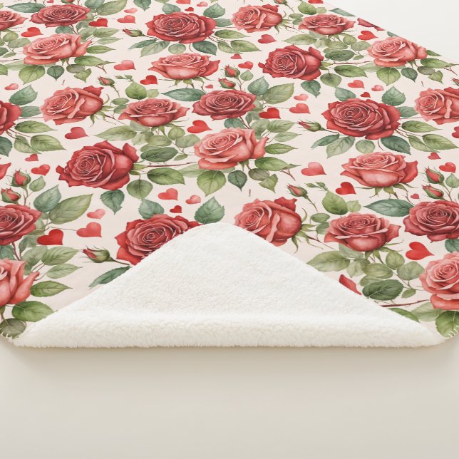 Rote Rosen mit Valentinherzen Muster Romantische Sherpadecke (3/4)