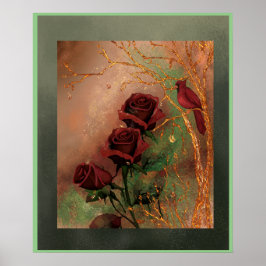 Rote Rosen mit Vogel Poster