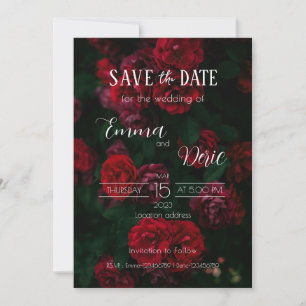 Rote Rosen mit weißen Texten Save the Date Einladung