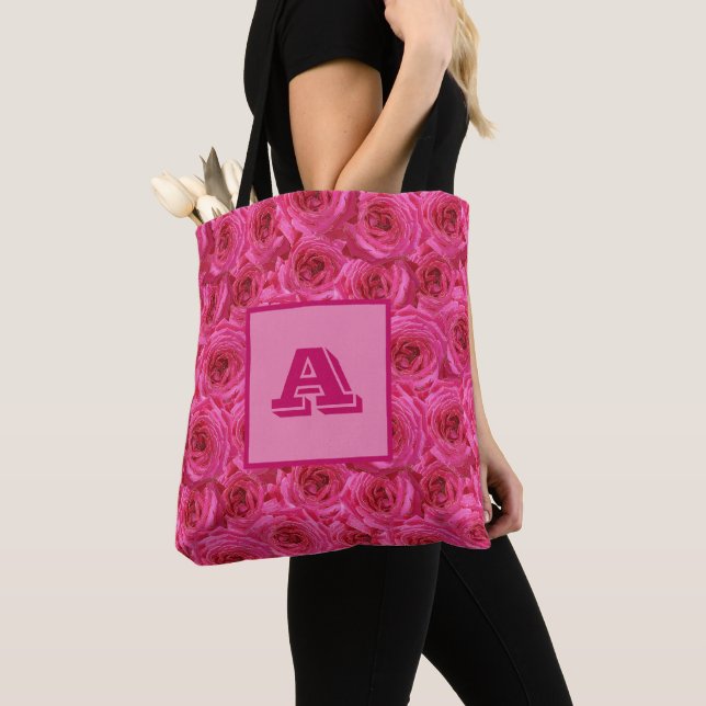 Rote Rosen, Monogramm, personalisiert Tasche (Von Nahem)