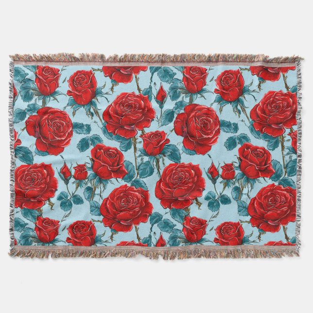 Rote Rosen Muster Decke (Vorderseite)