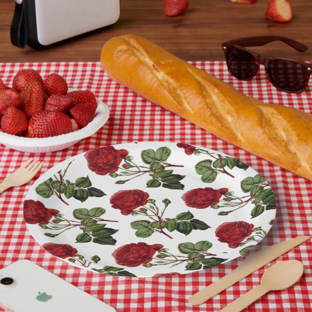Rote Rosen Muster Pappteller (Picknick)