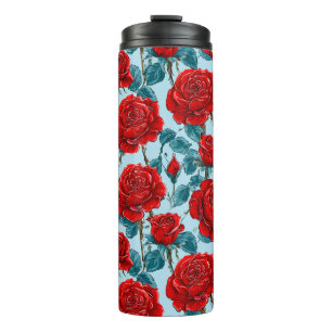 Rote Rosen Muster Thermosbecher