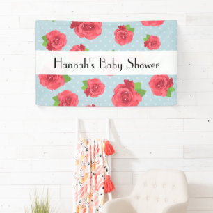 Rote Rosen, Muster von Rose, Blume, Babydusche Banner