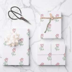 Rote Rosen, Muster von Rose, Blume Geschenkpapier Set