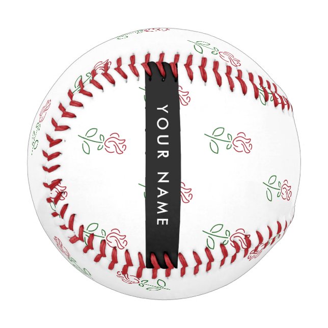 Rote Rosen, Muster von Rose, Ihr Name Baseball (Vorderseite Links)