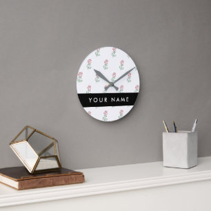 Rote Rosen, Muster von Rose, Ihr Name Runde Wanduhr