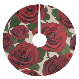 Rote Rosen: Nahtlose, blumengeschmückte Umgebung Polyester Weihnachtsbaumdecke
