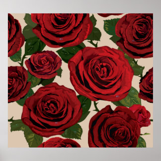 Rote Rosen: Nahtlose, blumengeschmückte Umgebung Poster