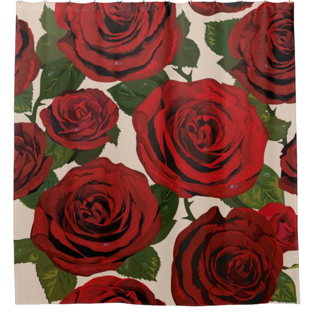 	rote Rosen. Nahtloser blumiger Hintergrund.  Duschvorhang (Vorderseite)