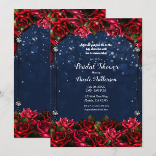 Rote Rosen Navyblau Gold Verzauberte Brautparty Einladung