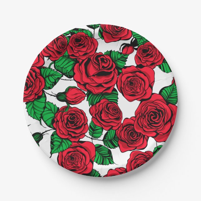 Rote Rosen Pappteller (Vorderseite)