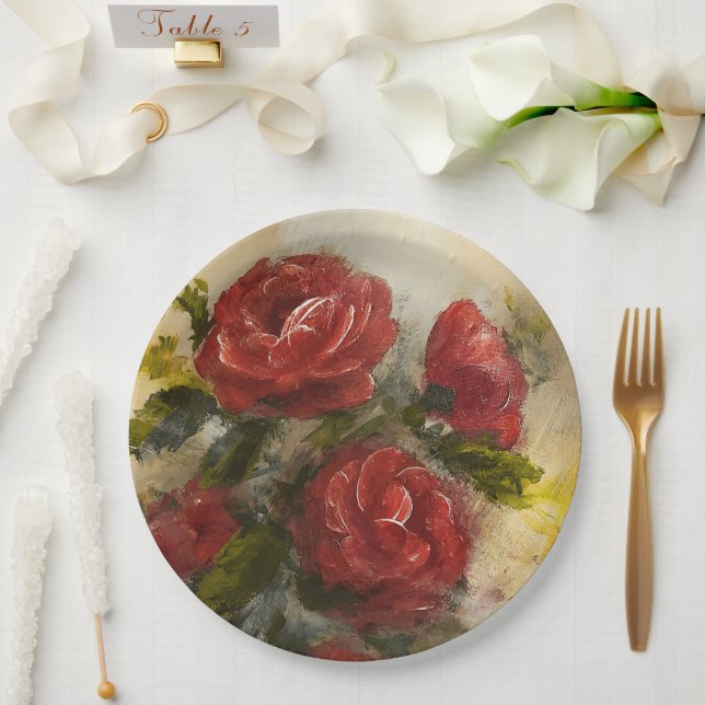 Rote Rosen  Pappteller (Hochzeit)