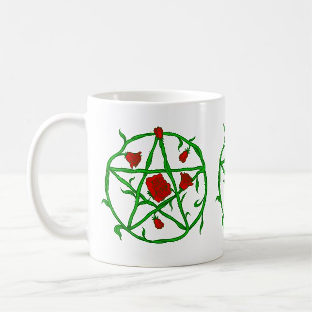 rote Rosen pentagram gothischer Weiße Kaffeetasse (Links)