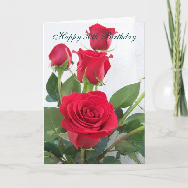 Rote Rosen Personalisiert 30. Geburtstag Karte (Vorderseite)
