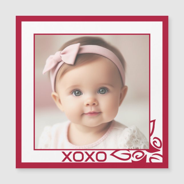 Rote Rosen Personalisiertes Baby-Foto Magnetkarte (Vorderseite)