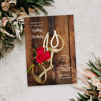 Rote Rosen Pferde Bit Western Geburtstagsparty Einladung