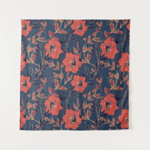 Rote Rosen Pfingstrosen Dunkler Hintergrund Wandteppich