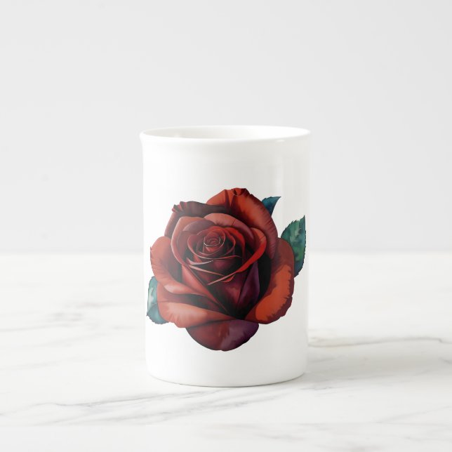 Rote Rosen Prozellantasse (Vorderseite)