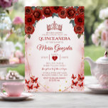 Rote Rosen Quinceañera Rose Gold Crown Mexiko Einladung<br><div class="desc">Rote Rosen Quinceañera Rose Gold Crown mexikanische Einladung Mis Quince 15 Anos,  16. Geburtstag.</div>