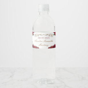 Rote Rosen Quinceañera Wasserflaschen Etiketten