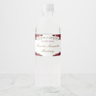 Rote Rosen Quinceañera Wasserflaschen Etiketten