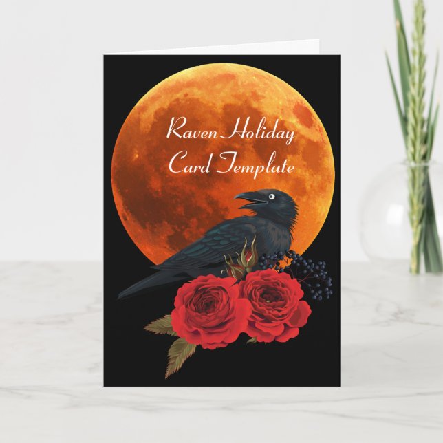 Rote Rosen Raven Moon Halloween Cards Karte (Vorderseite)