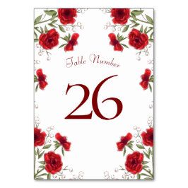 Rote Rosen Romantische Hochzeit Tischnummer
