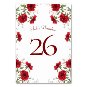 Rote Rosen Romantische Hochzeit Tischnummer