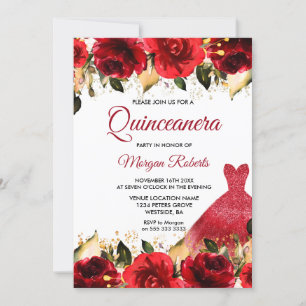 Rote Rosen Romantisches Blumengow Quinceanera Part Einladung