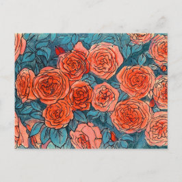 Rote Rosen, Rose Garten, Life Sketch Tinten Pasta Postkarte