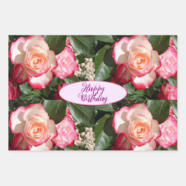 Rote Rosen Rose Weißer Blume Hütte Gartenanlage Geschenkpapier Set