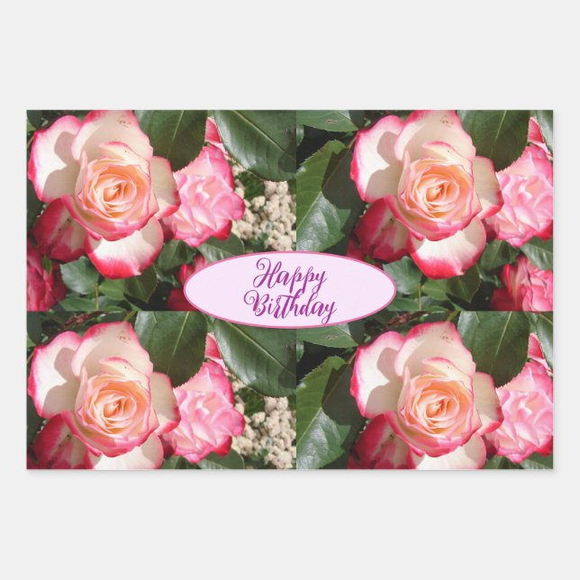 Rote Rosen Rose Weißer Blume Hütte Gartenanlage Geschenkpapier Set (Vorderseite)
