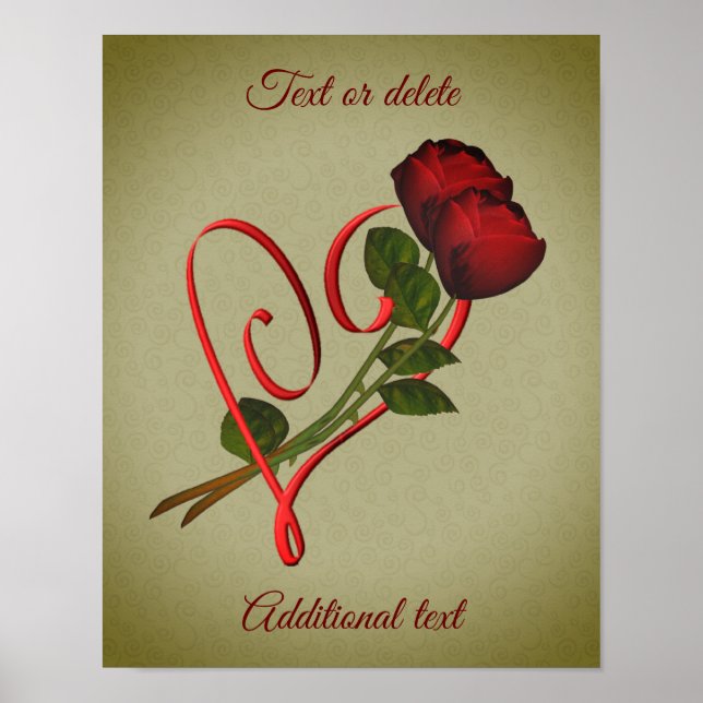 Rote Rosen Rotes Herz Elegante Hinzufügen Ihres Te Poster (Vorne)