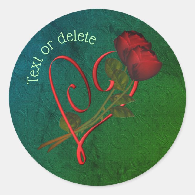 Rote Rosen Rotes Herz Personalisiert Runder Aufkleber (Vorderseite)