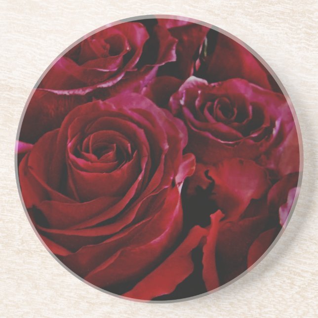 Rote Rosen rund um Sandstein Untersetzer (Vorne)