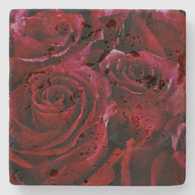 Rote Rosen rund um Steinuntersetzer (Vorderseite)