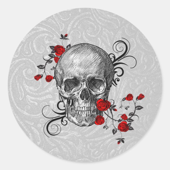 Rote Rosen Runder Aufkleber (Vorderseite)