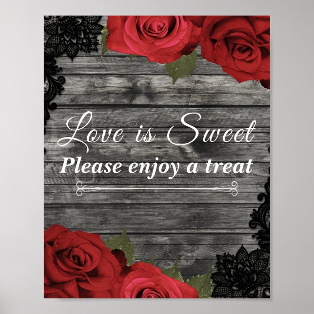 Rote Rosen Rustikale Black Lace Wedding Genießen L Poster (Vorne)