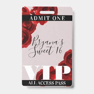 Rote Rosen Rustikaler Chic Sweet 16 VIP Pass Ausweis