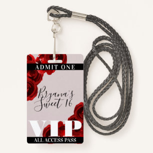 Rote Rosen Rustikaler Chic Sweet 16 VIP Pass Ausweis
