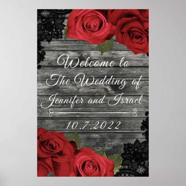 Rote Rosen Rustikales Hochzeitsszenario Poster (Vorne)