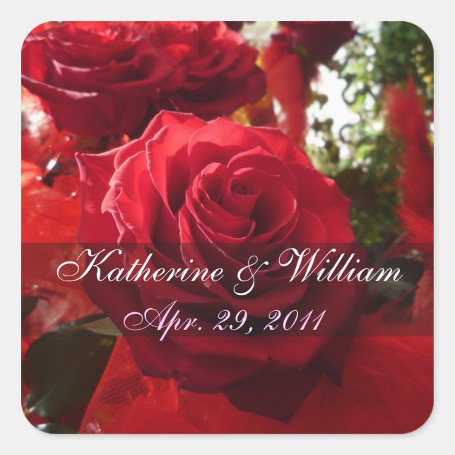 Rote Rosen Save the Date Aufkleber (Vorderseite)