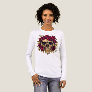 Rote Rosen-Schädel Gothic-Halloween-T-Shirt Tri-Blend Shirt